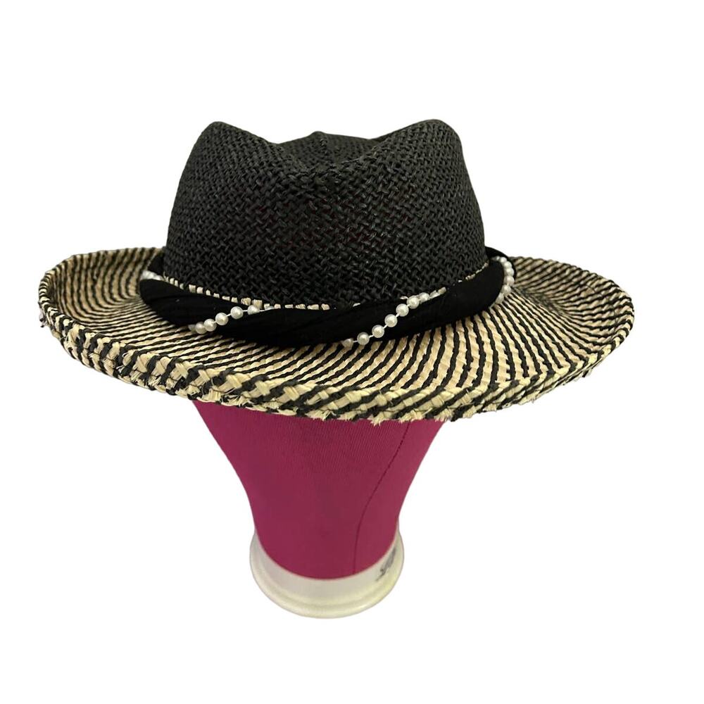 Scala Twisted Toyo Gambler Hat with Pearl Band and Bow